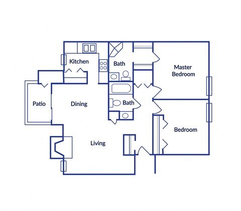 Floor plan for 2 beds, 2 baths, 1034 sqft